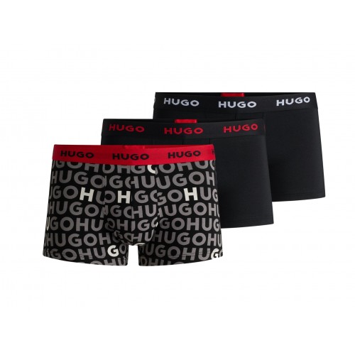 Hugo ανδρικά βαμβακερά 3pack boxers σε μαύρο χρώμα με διαφορετικό χρώμα στο λάστιχο και print 50517894 980